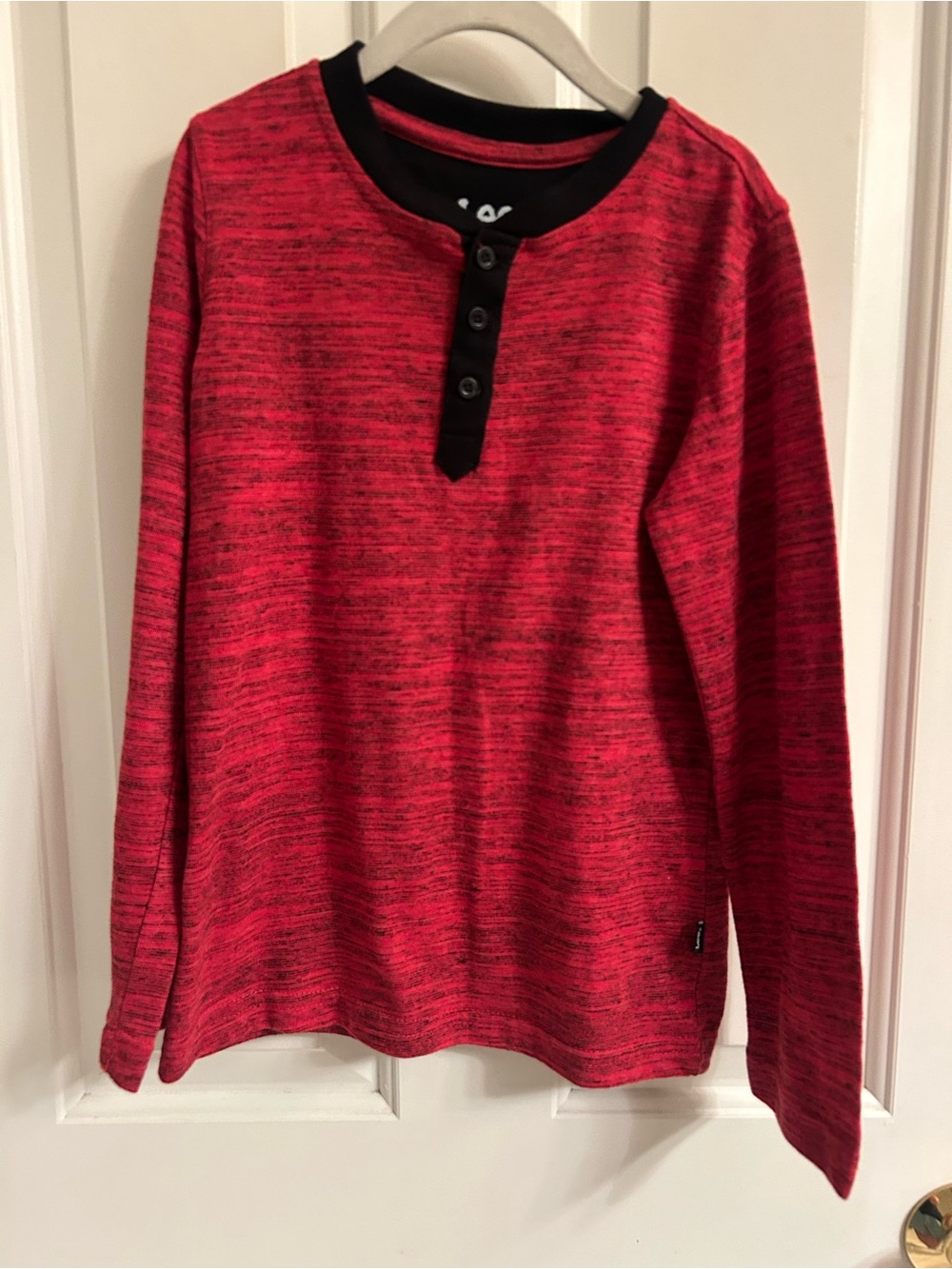 Lee Boys Red Marled Henley Long-Sleeve Top with Black Trim